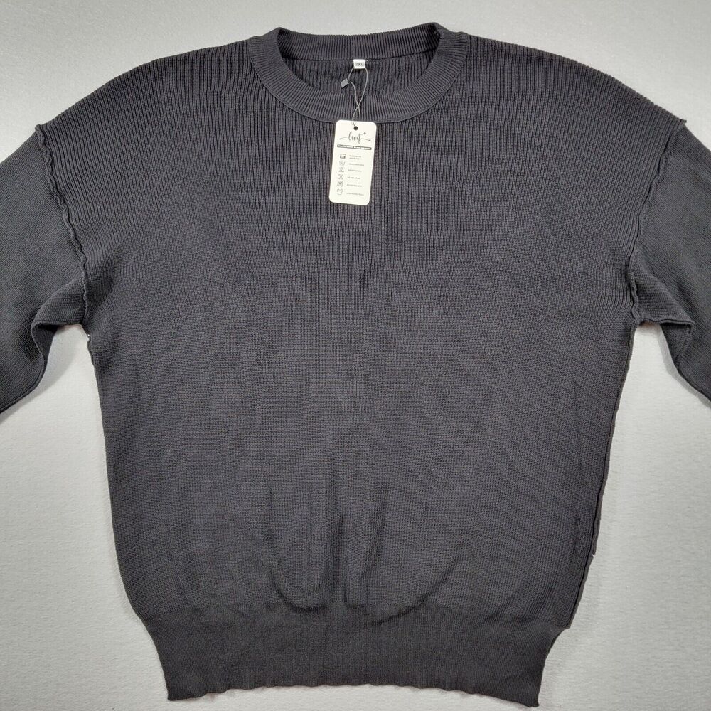 Oversize Ribbed Knit Sweater Crewneck Batwing Sleeve Side Slit Womens Size 2XL